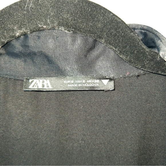 Zara Black Satin Collared Wrap Dress Size XS - Picture 4 of 8